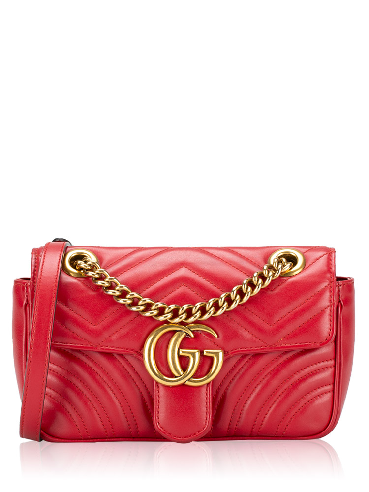 GG Marmont Matelasse Mini Flap Shoulder Bag Hibiscus Red