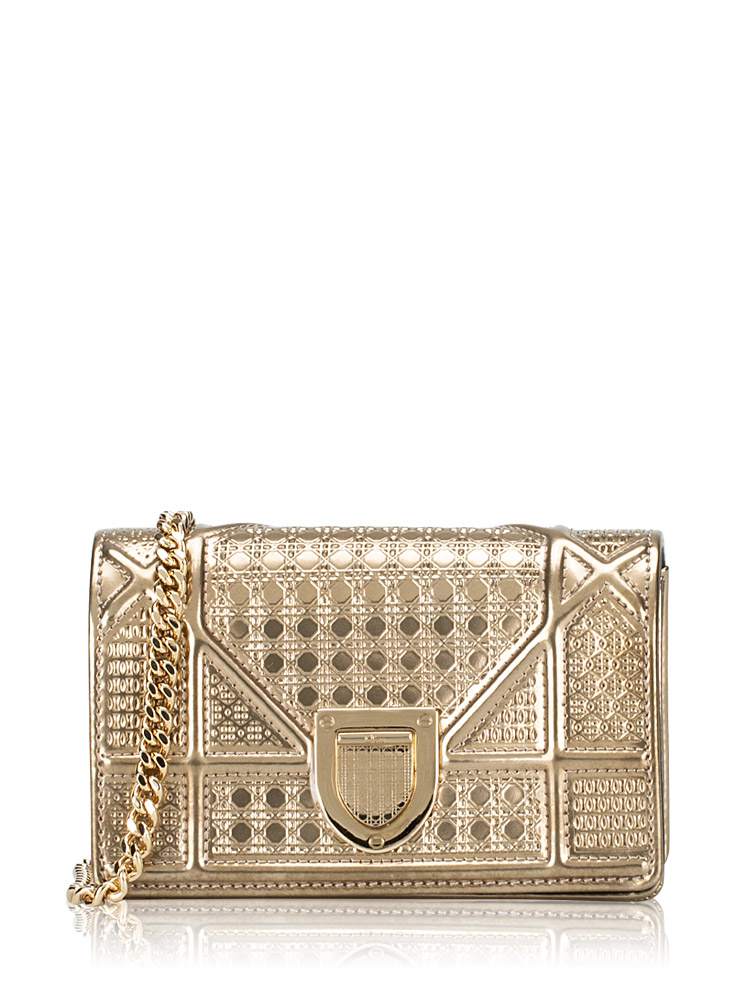 Metallic Micro-Cannage Diorama Baby Flap Bag Gold