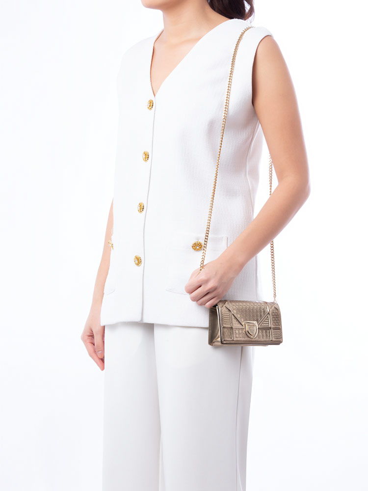 Metallic Micro-Cannage Diorama Baby Flap Bag Gold