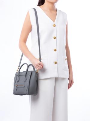 Drummed Calfskin Nano Luggage Kohl