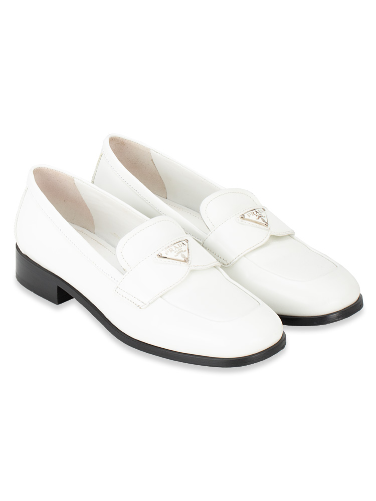 1D902M Spazzolato Triangle 30mm Loafers Bianco Sz 38