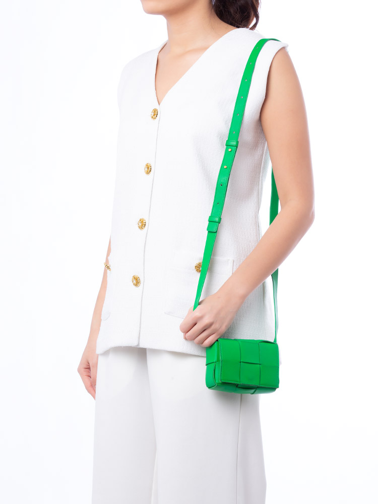 Lambskin Intrecciato Cassette Mini Crossbody Parakeet