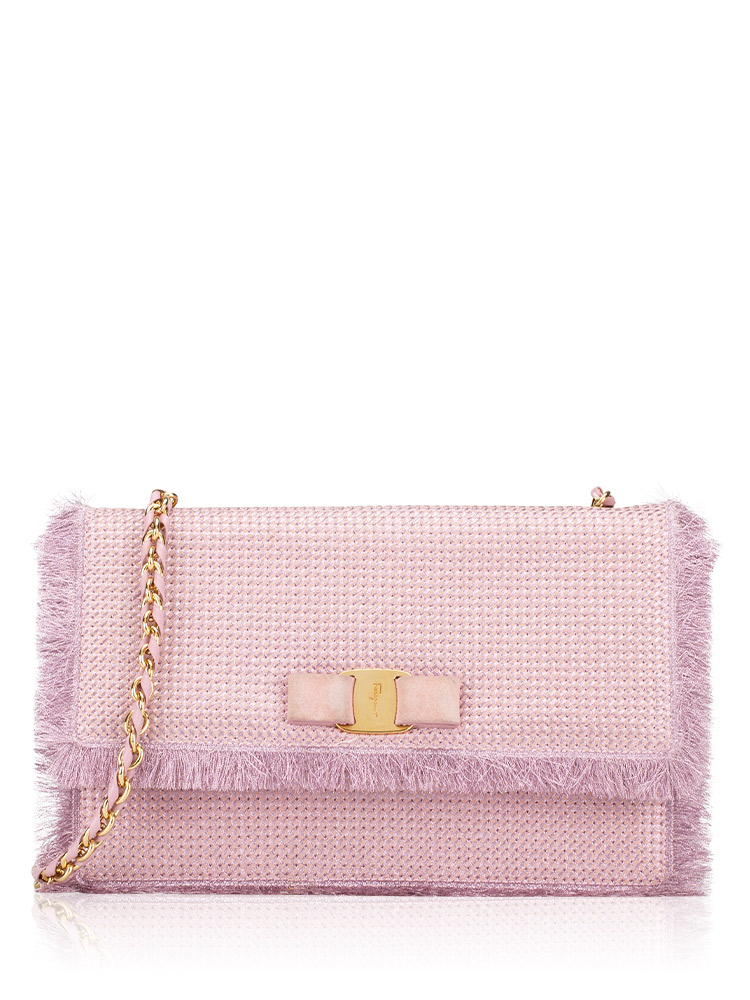 Raffia Miss Vara Chain Shoulder Bag Lilac