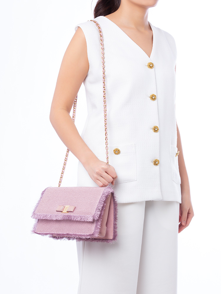 Raffia Miss Vara Chain Shoulder Bag Lilac
