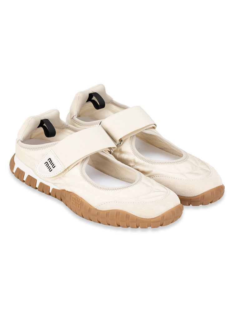 Tyre Technical Fabric Suede Ballerinas Ivory Sz 38.5