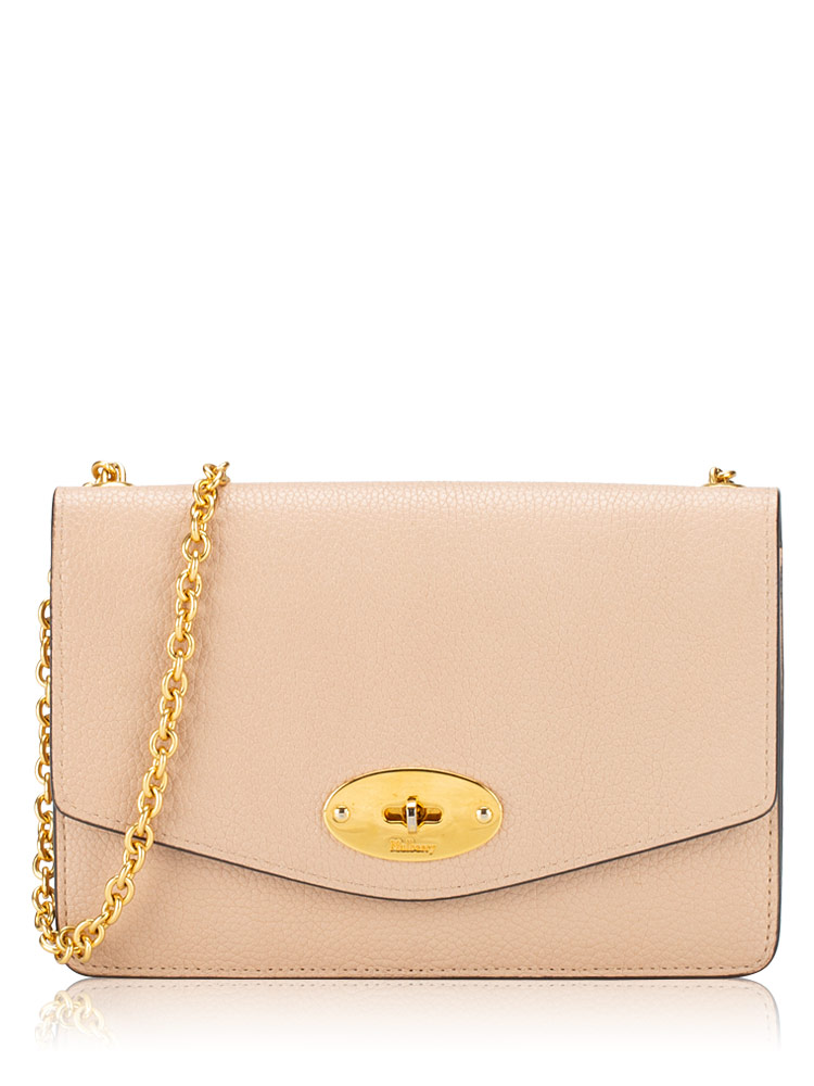 Classic Grain Calfskin Darley Small Chain Wallet Rosewater