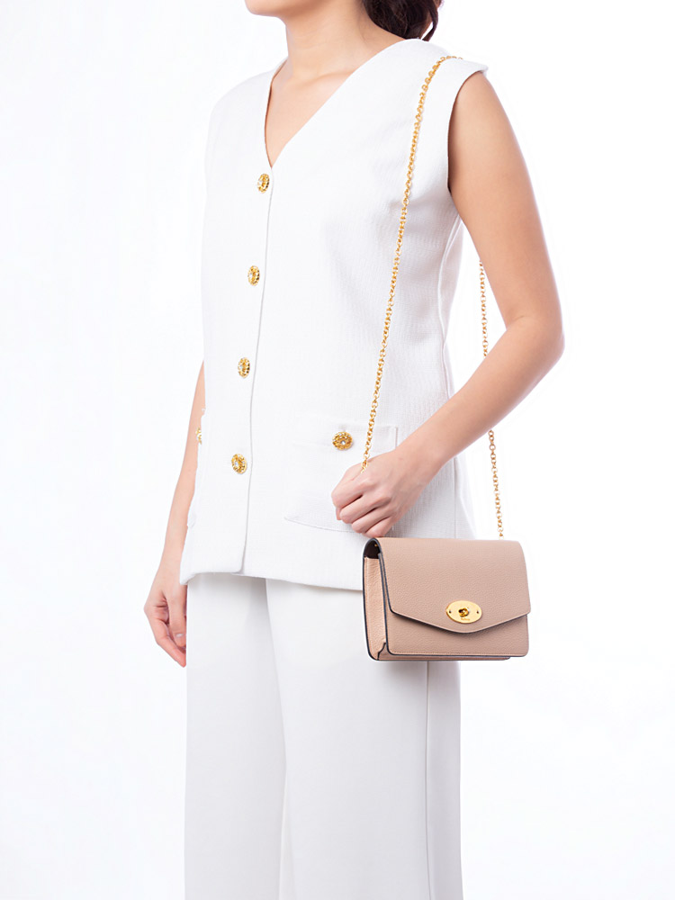 Classic Grain Calfskin Darley Small Chain Wallet Rosewater