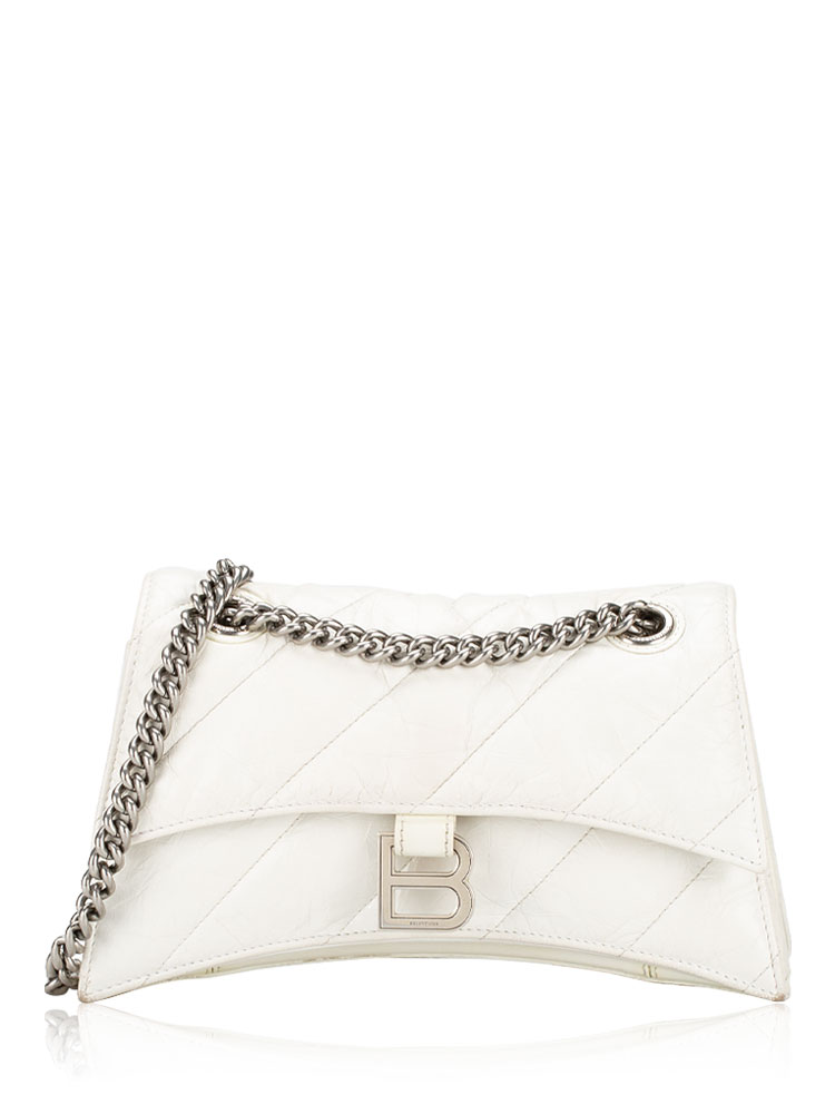 Crushed Calfskin Quilted Crush Chain Wallet Optic White