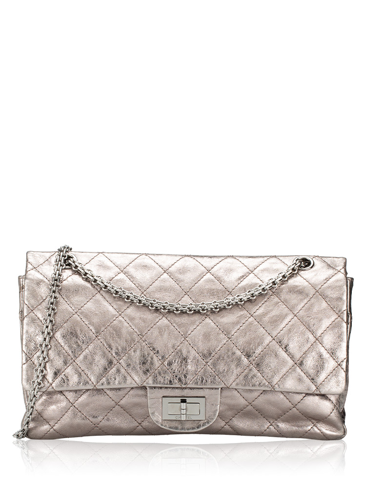 Metallic Aged Calfskin 2.55 Reissue 227 Double Flap Bag Silver