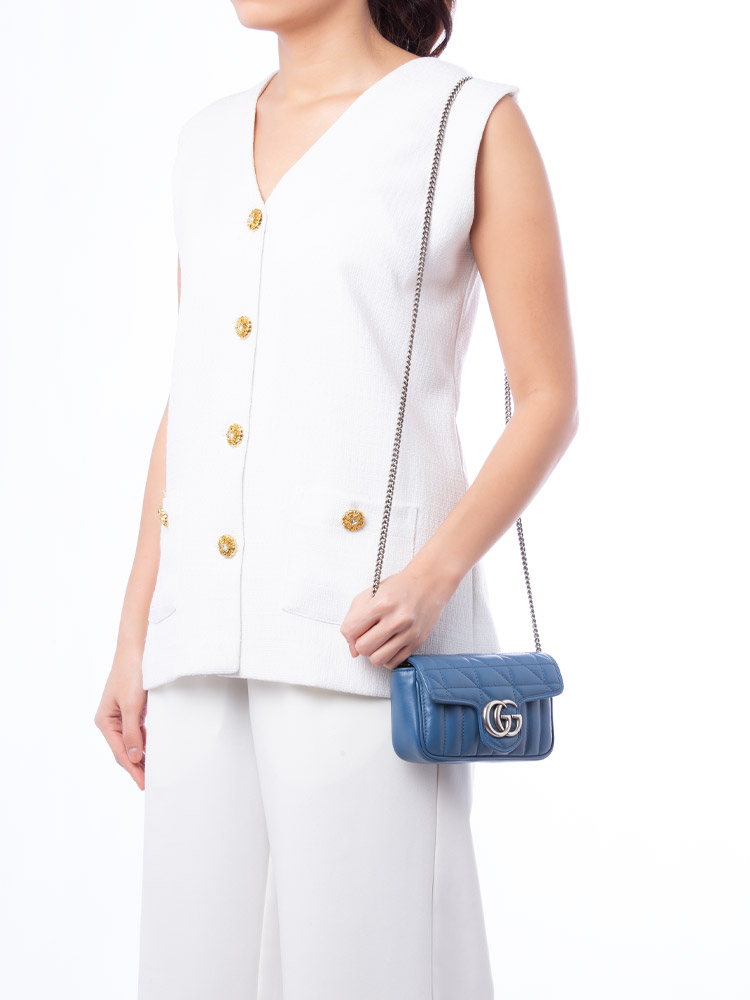 GG Marmont Matelasse Aria Super Mini Shoulder Bag Clear Blue