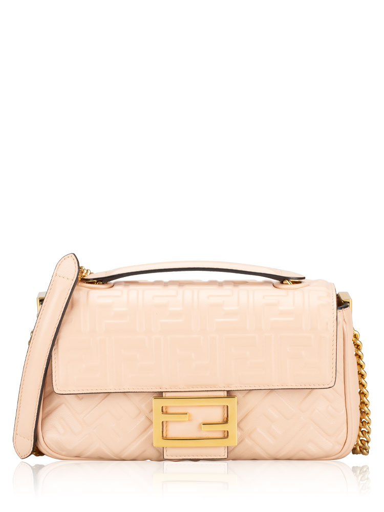 Embossed Nappa FF Midi Chain Baguette Light Rose