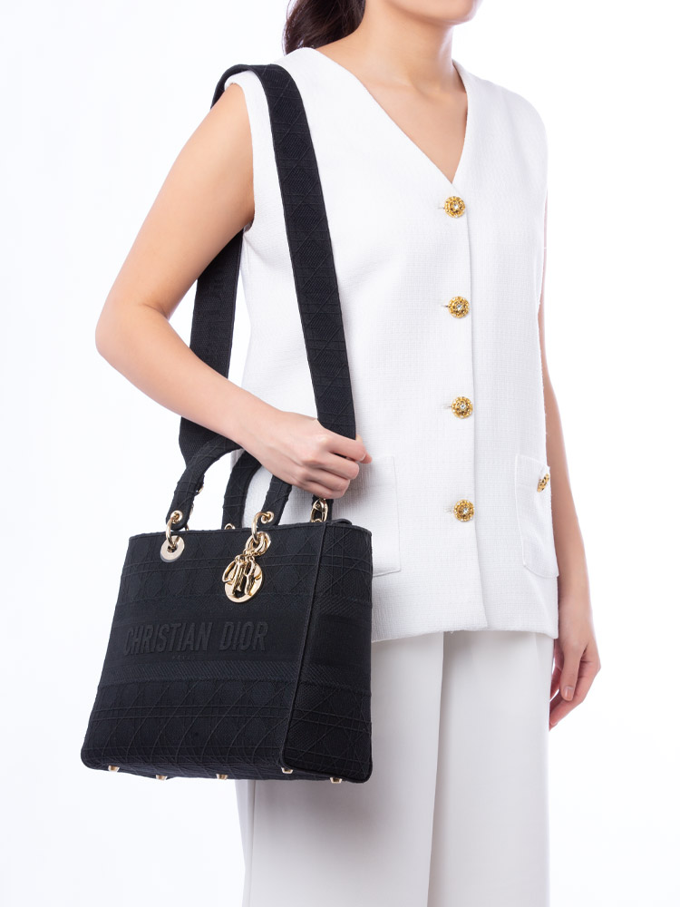 Canvas Embroidered Cannage Large Lady D-Lite Black