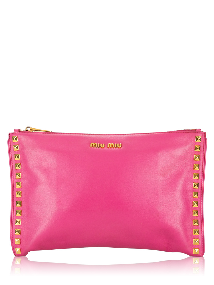 RP0373 Soft Calf Studded Zip Pouch Fuxia