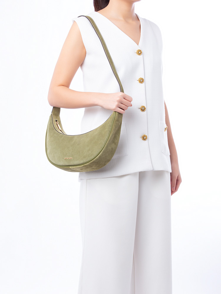 Avra Suede Medium Crossbody Smokey Olive