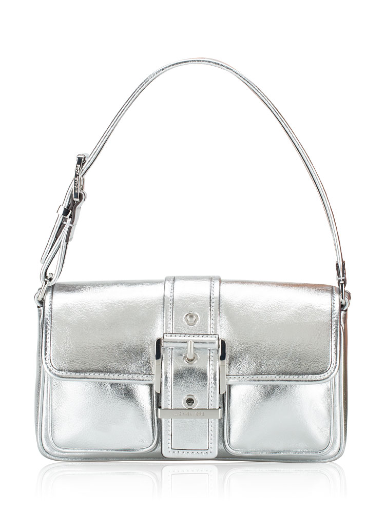Colby Metallic Leather Medium Shoulder Bag Silver