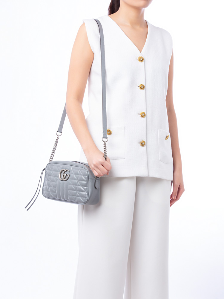 GG Marmont Matelasse Aria Small Camera Bag Deep Grey