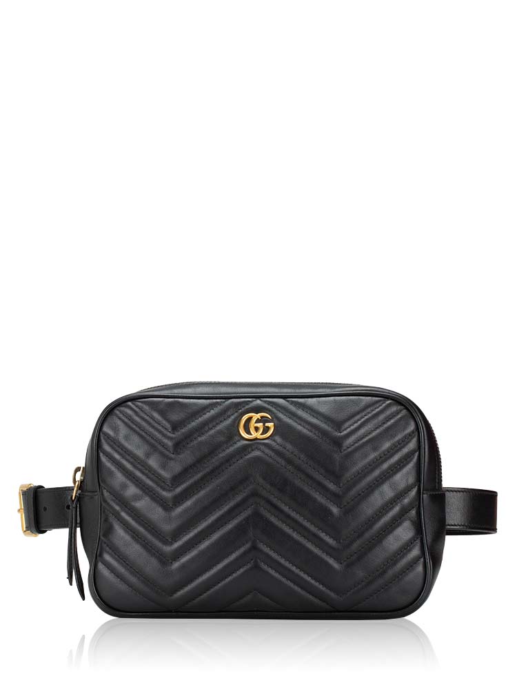 Mens GG Marmont Matelasse Belt Bag Black Sz 90