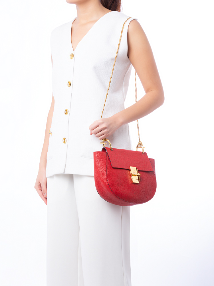 Grained Lambskin Drew Shoulder Bag Red
