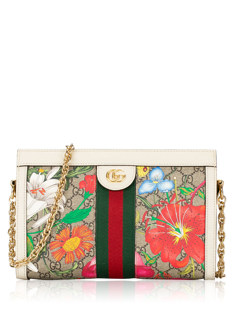 GG Supreme Ophidia Flora Web Small Chain Shoulder Bag White