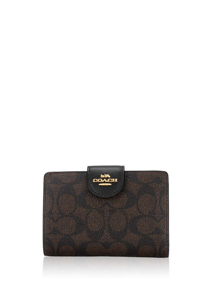 CW786 Signature Medium Zip Wallet Walnut Black