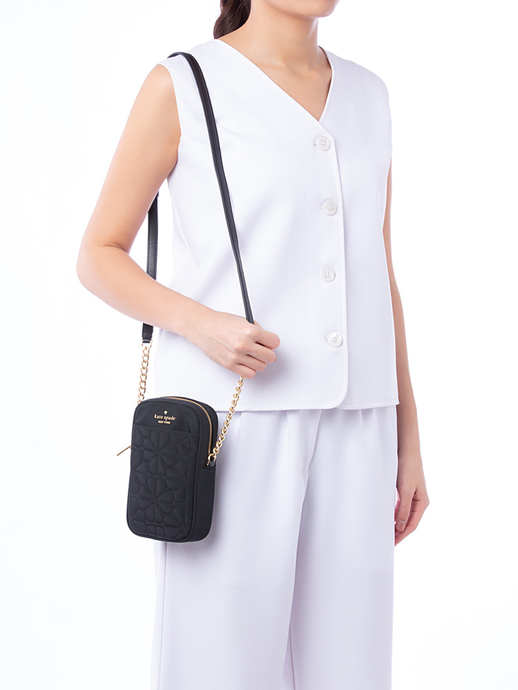 Flower Spade Quilted Phone Crossbody Black