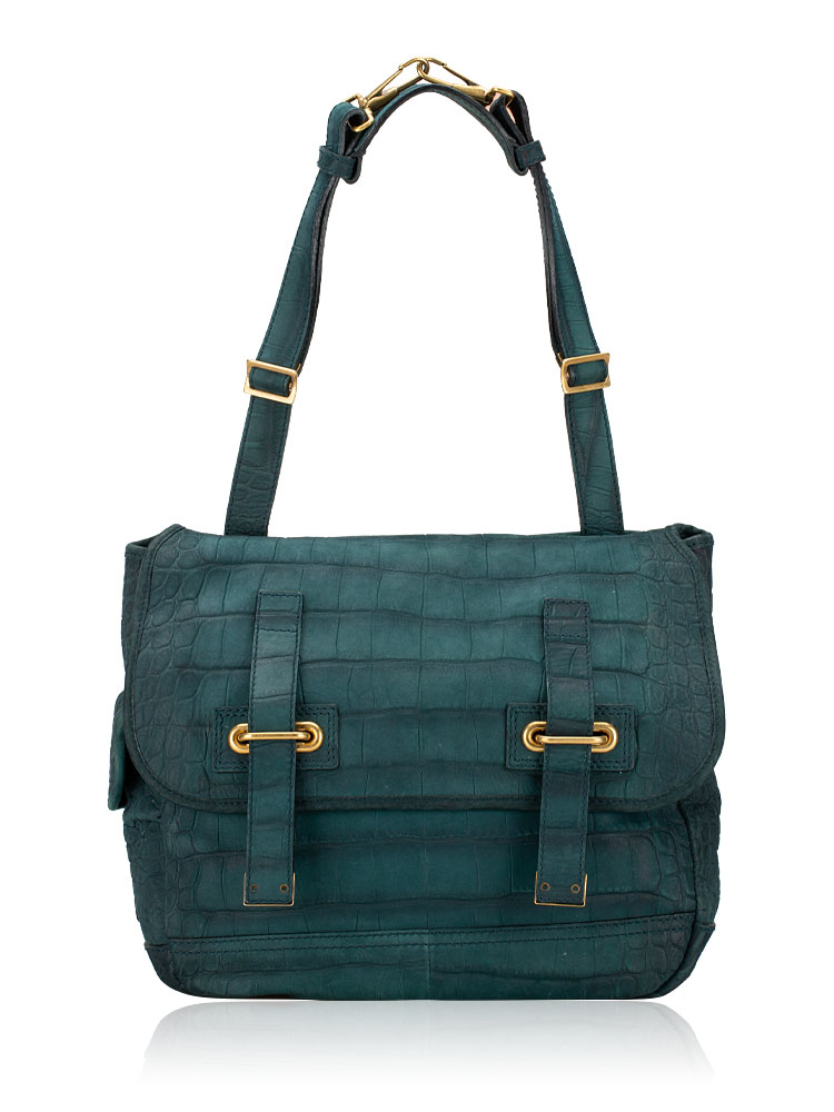 Croco Embossed Nubuck Besace Green