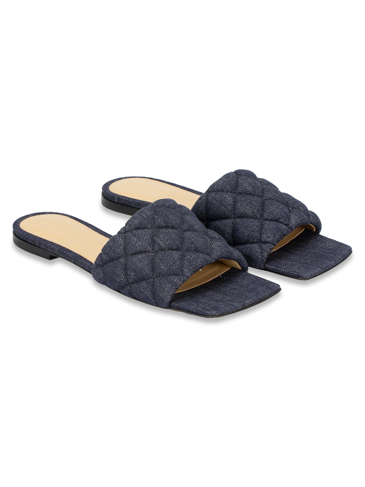 Denim Matelasse Padded Flat Sandals Indigo Sz 37.5