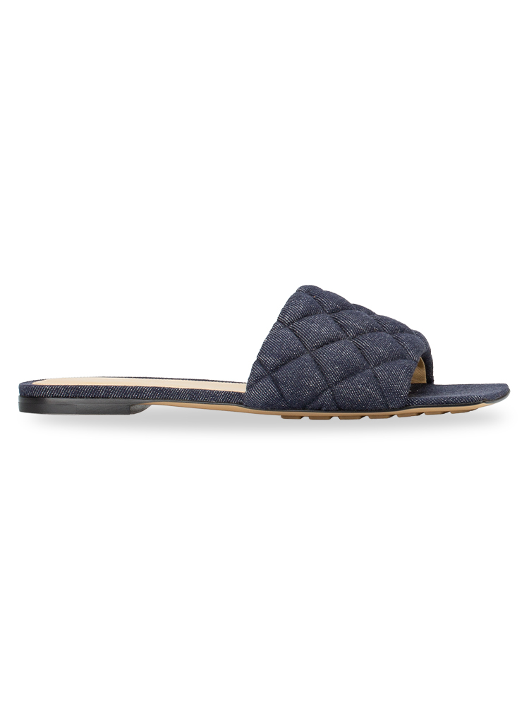 Denim Matelasse Padded Flat Sandals Indigo Sz 37.5