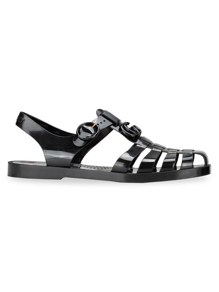 Rubber Double G Buckle Strap Sandals Black Sz 10