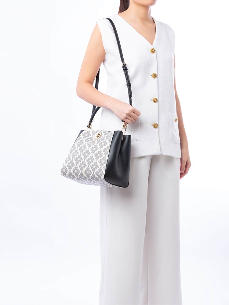 Flower Spade Medium Top Handle Bag Black Multi