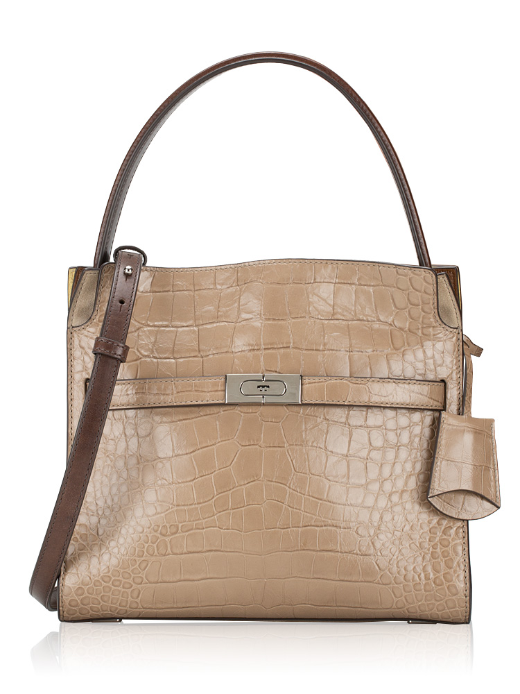 Lee Radziwill Embossed Small Double Bag Brown Shale