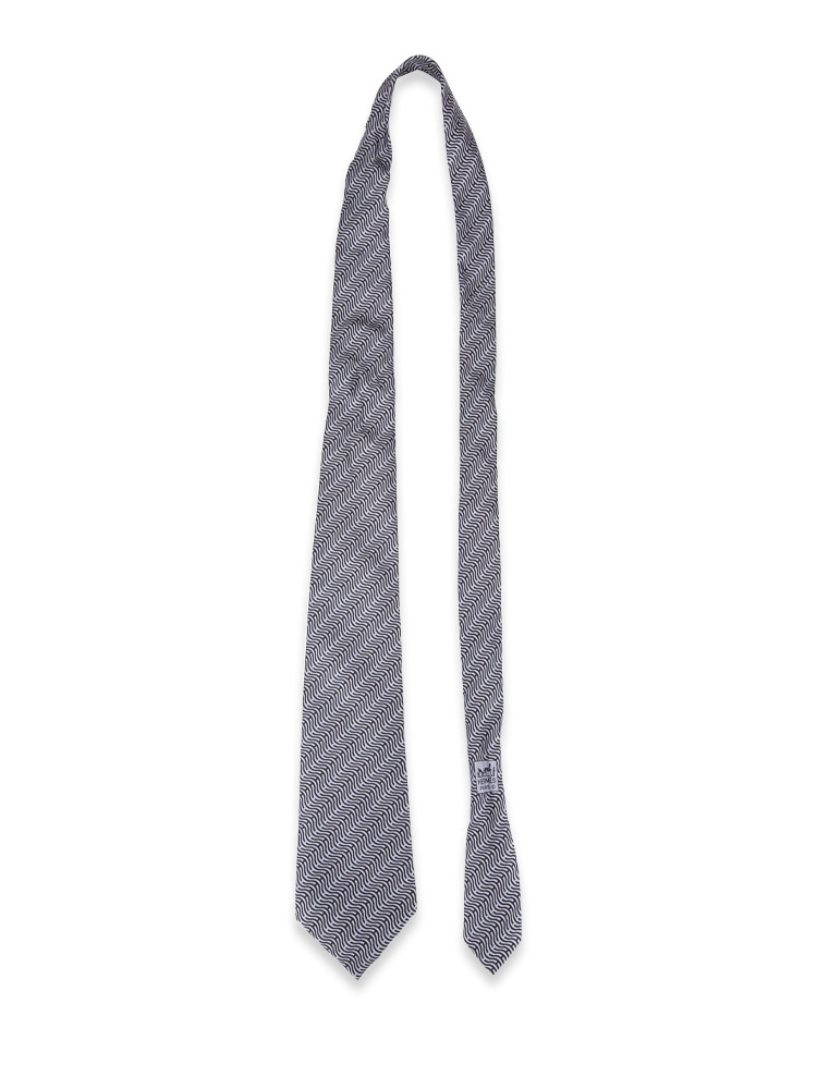 Silk Printed Geometric Pattern Neck Tie Grey Black