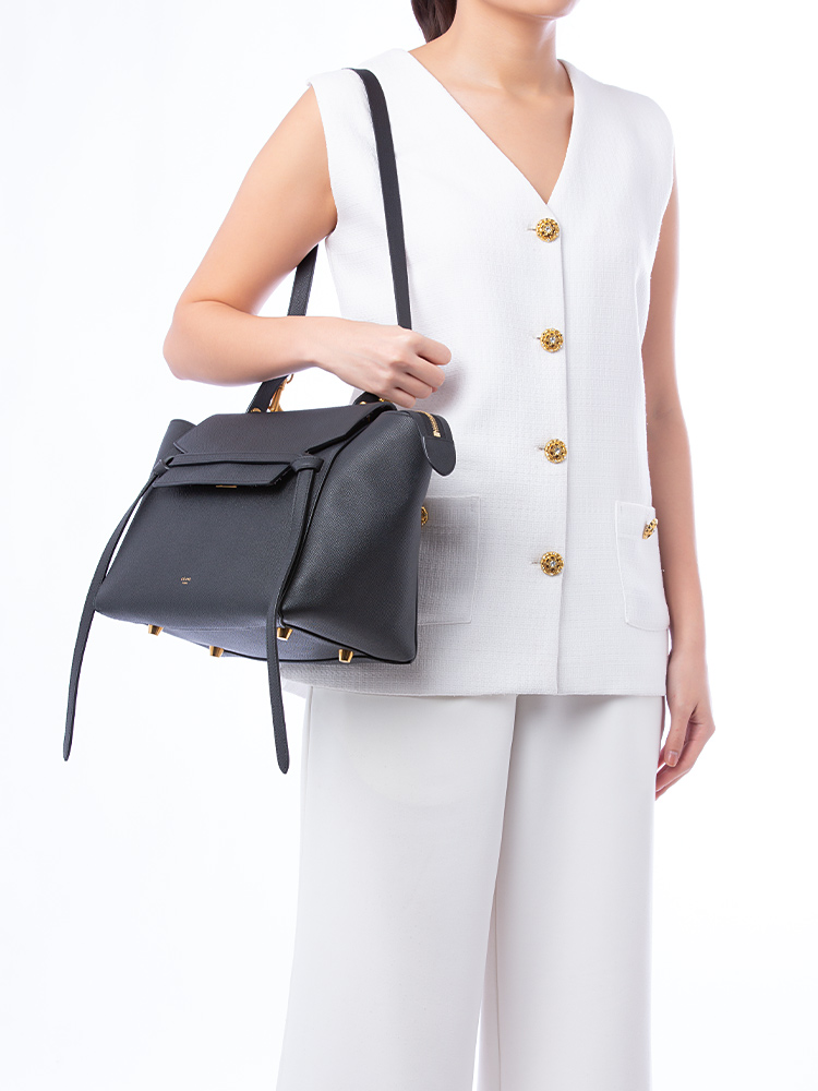 Grained Calfskin Mini Belt Bag Black