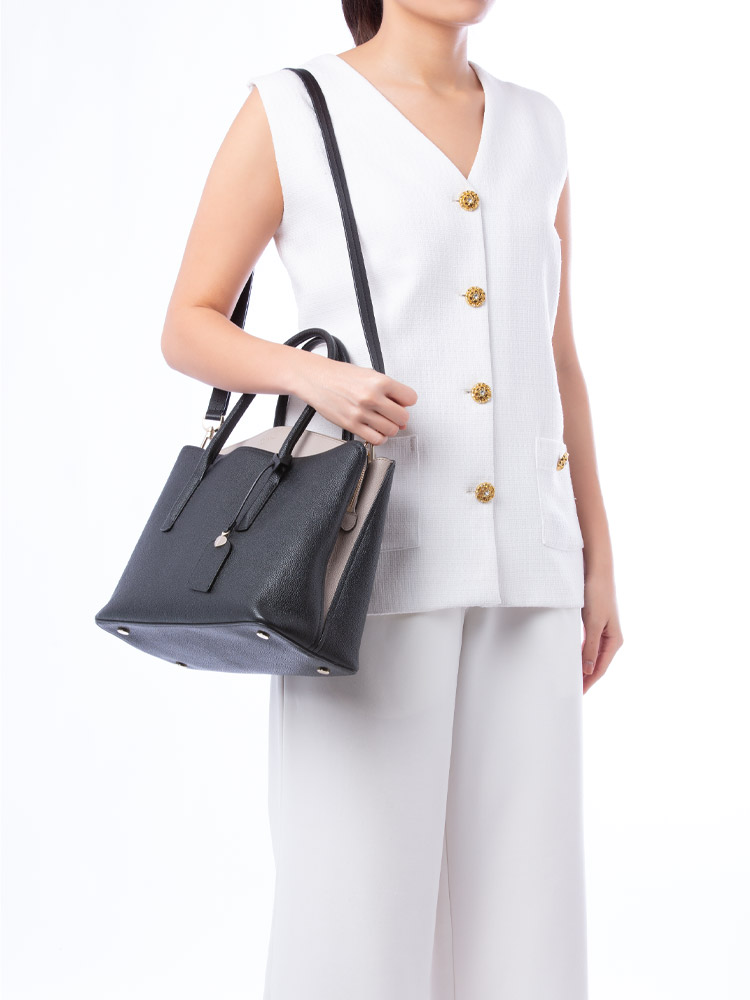Margaux Large Satchel Black Warm Taupe