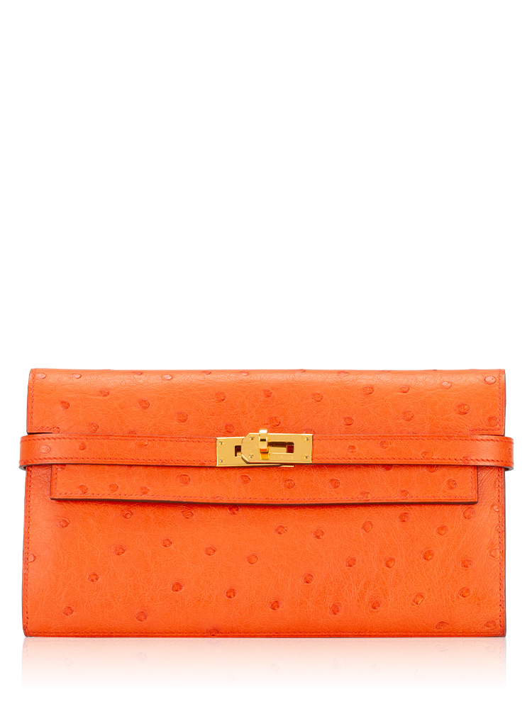 Ostrich Kelly Longue Wallet Orange