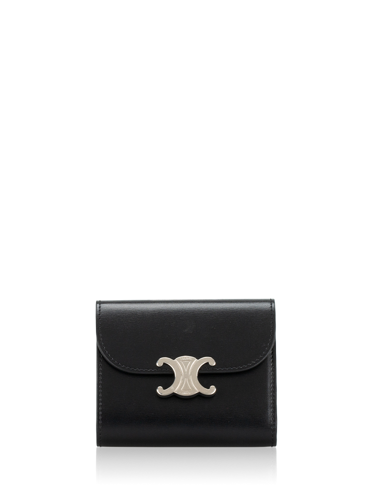 Shiny Calfskin Triomphe Small Flap Wallet Black