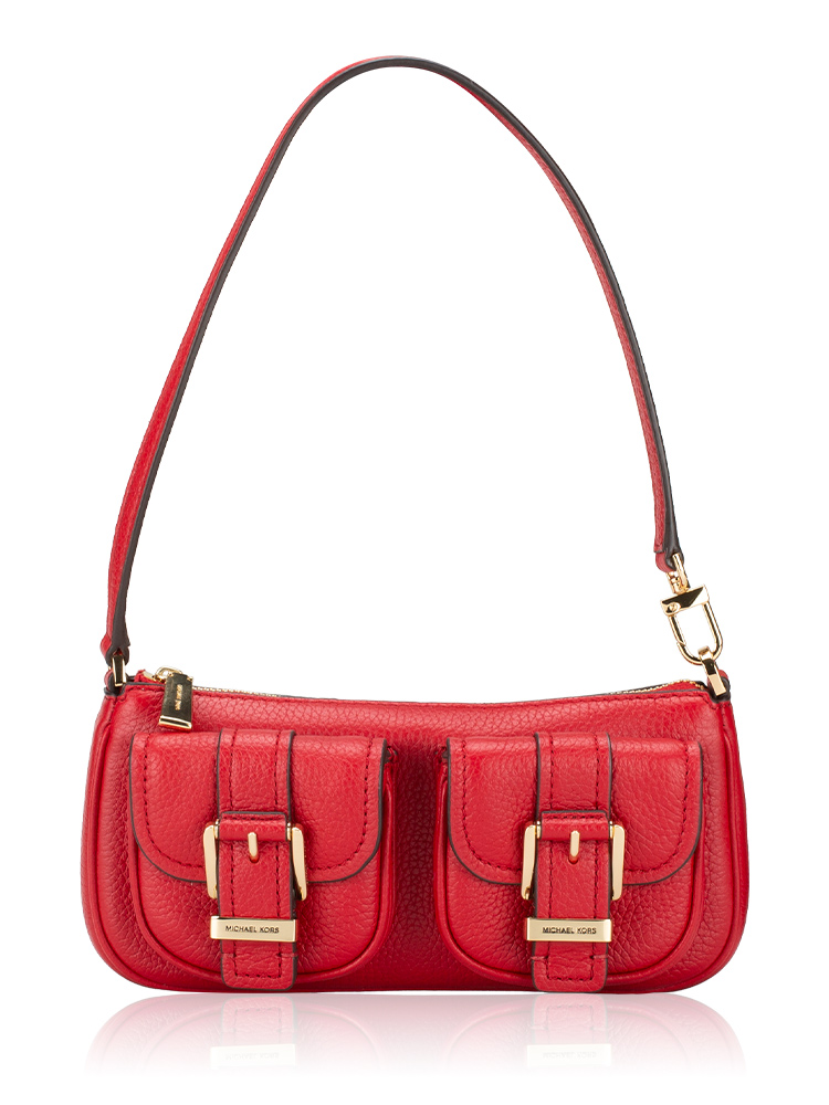 Zoe Small Pebbled Leather Pochette Crimson