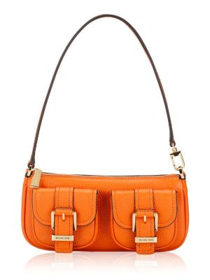 Zoe Small Pebbled Leather Pochette Orange Punch