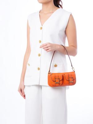 Zoe Small Pebbled Leather Pochette Orange Punch