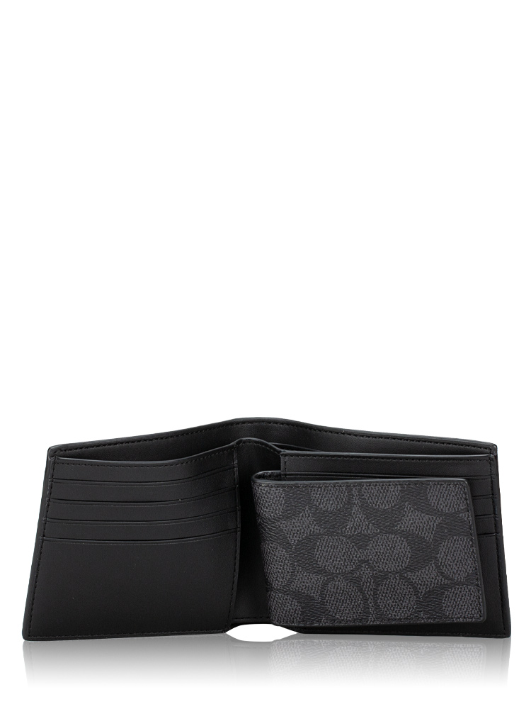 CW344 Men Signature Boxed 3 In 1 Wallet Gift Set Charcoal Black