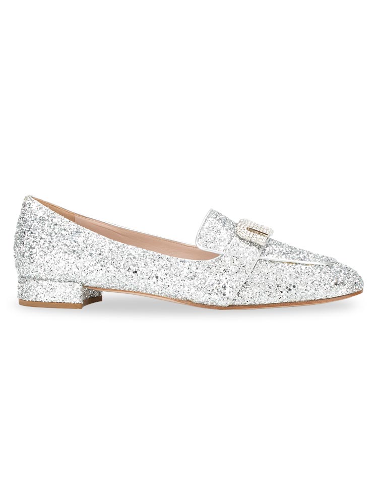 Glitter Logo Crystal Loafers Silver Sz 40
