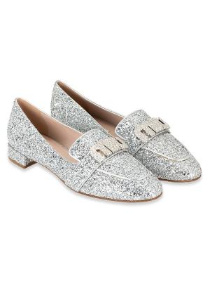 Glitter Logo Crystal Loafers Silver Sz 40