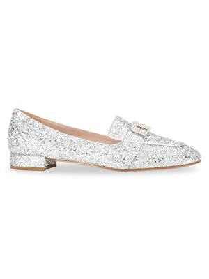 Glitter Logo Crystal Loafers Silver Sz 40