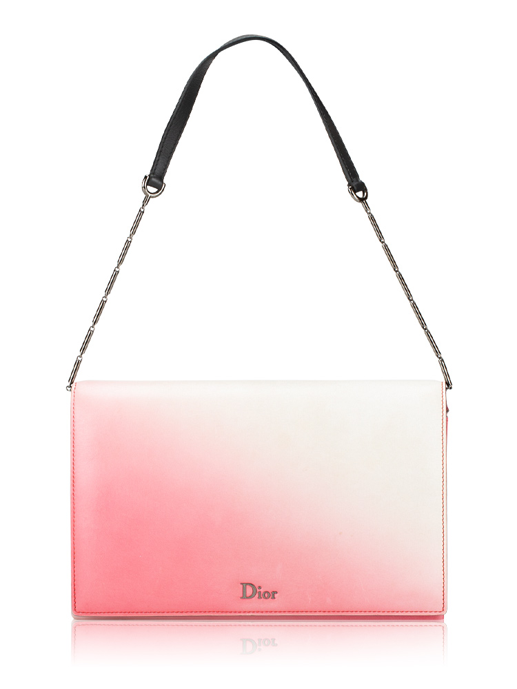 Gradient Calfskin Chain Wallet Pink White