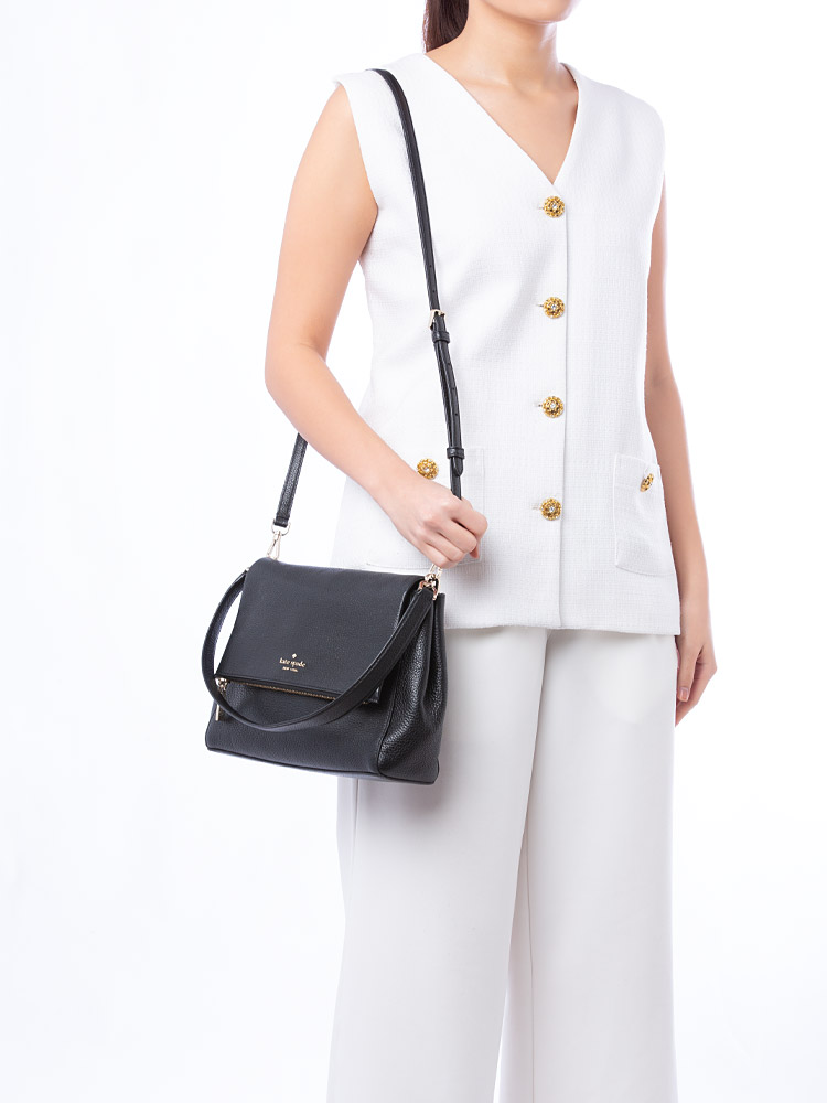 Leila Medium Flap Shoulder Bag Black