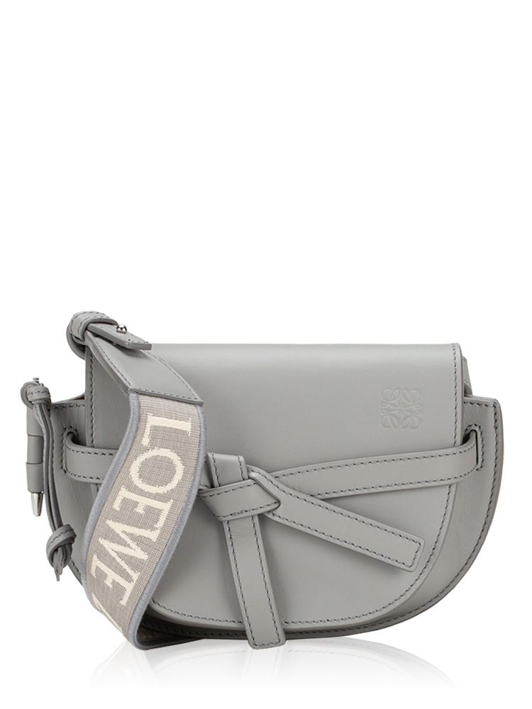Calfskin Jacquard Gate Mini Dual Bag Pearl Grey