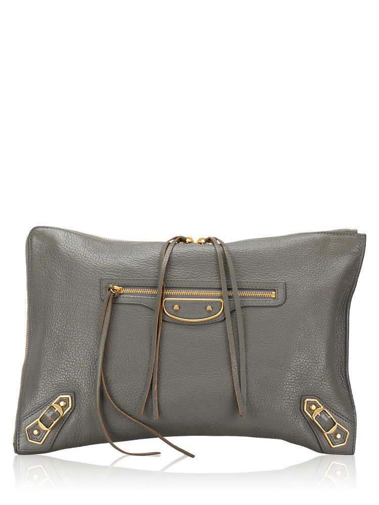 Gold Metallic Edge Pouch Gris Acier