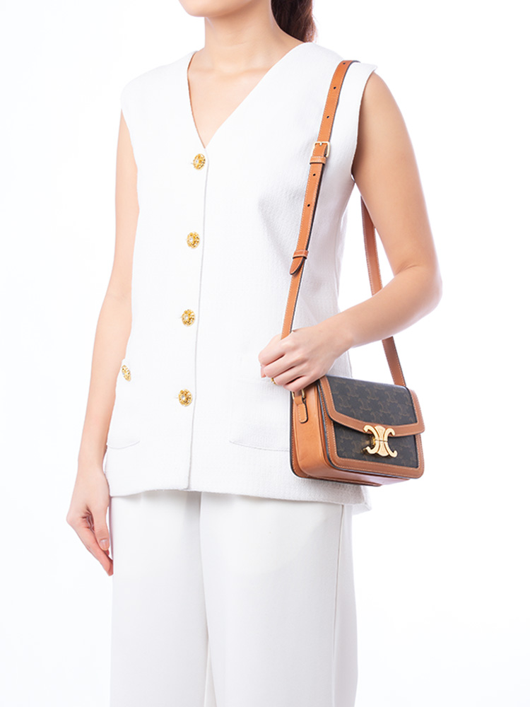 Canvas Triomphe Teen Shoulder Bag Tan