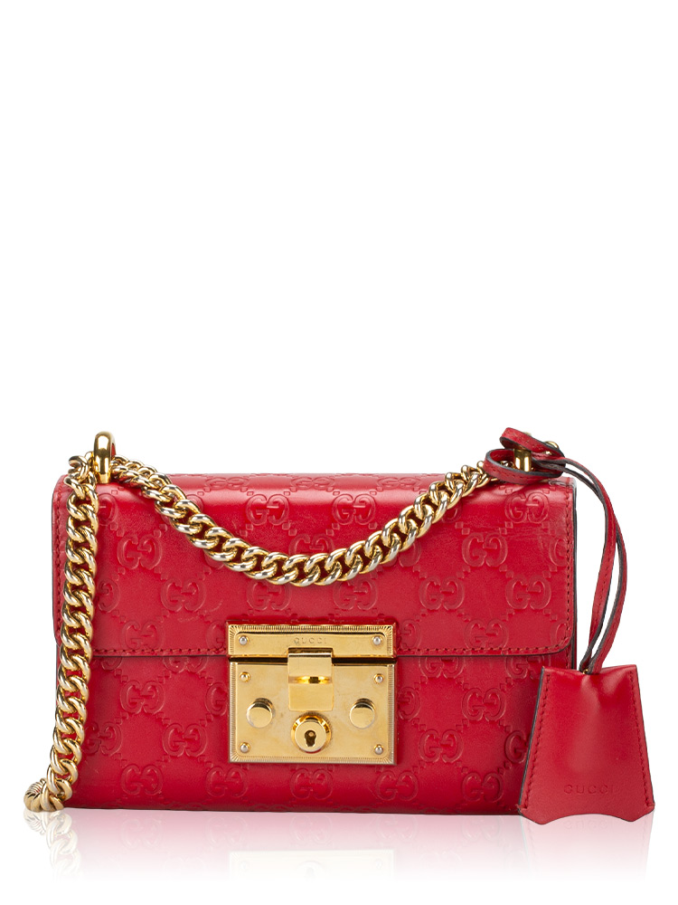 Guccissima Padlock Small Shoulder Bag Hibiscus Red