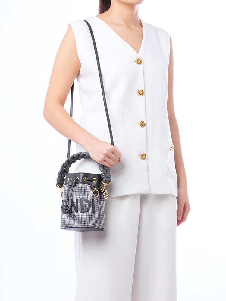 Wool Nappa F is Fendi Mon Tresor Mini Bucket Bag Grey